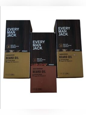 Every Man Jack Bundle | Beard Oil 3 Bottle HIT | 2 Sandalwood 1 Aged Bourbon NWT